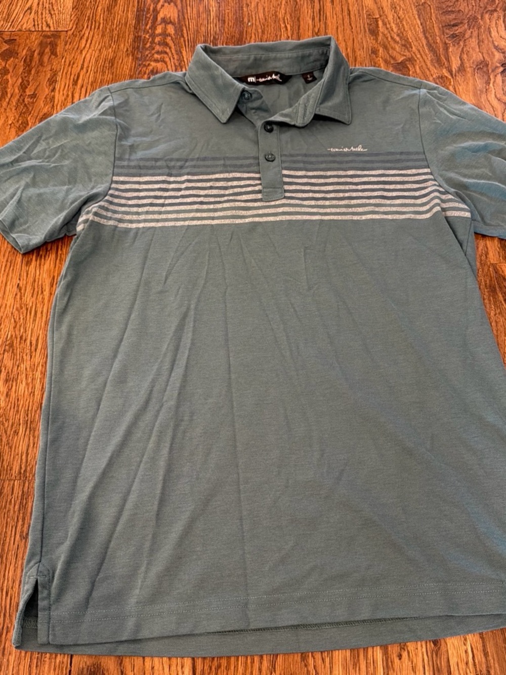 TravisMathew Men’s Slate Green Polo with Horizontal Stripe